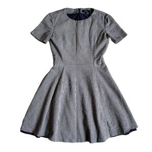 Theory Albita Textured Fit Flare Dress Women's Sz 2 Blue Purple White Geometric